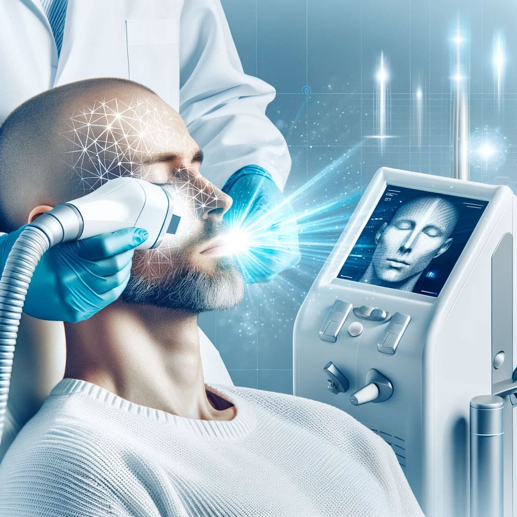 Clinician applying IPL device to a patient's skin, showing the light pulses
