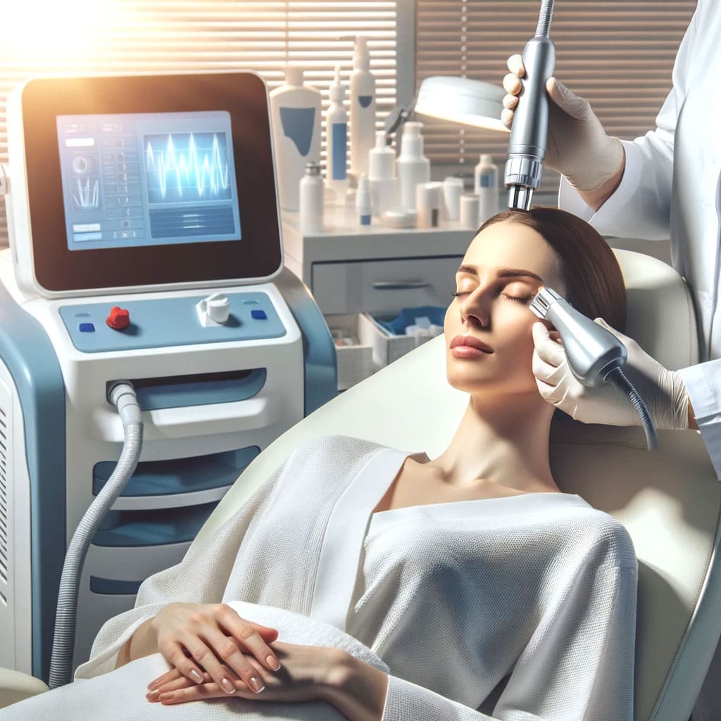 Patient undergoing IPL treatment in a professional skincare clinic.